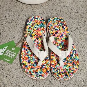 Sanuk Multicolor Beaded Foam Flip Flop - White Straps